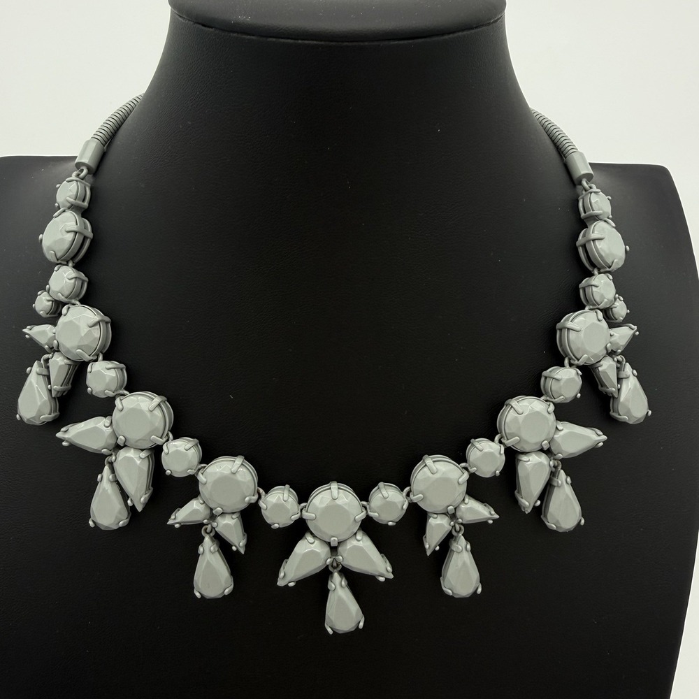 J.Crew Bib necklace Cluster Glass Matte Gray Flower Charm Statement